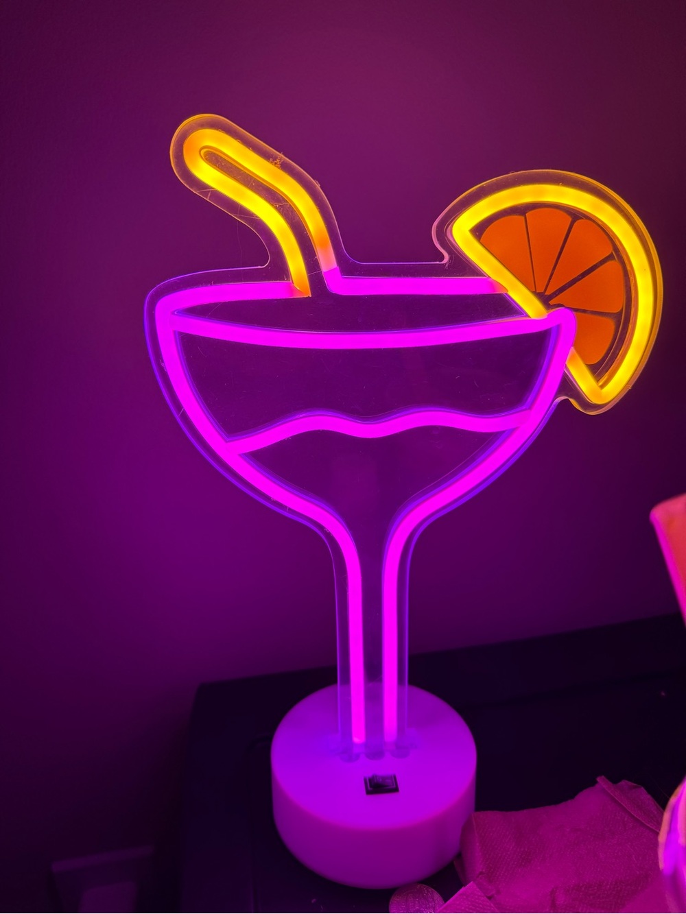 Neon Cocktail Lamp with Lemon Accent - Pink & Yellow